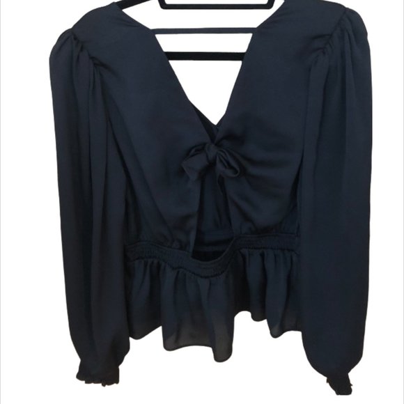 Express Black Tie Back Blouse - Picture 2 of 4